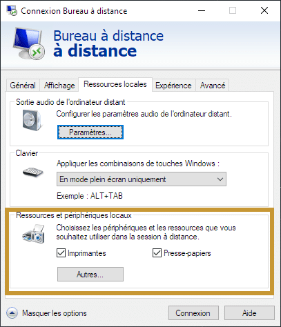 bureau a distance périphériques locaux