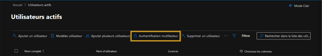 authentification multifacteur menu